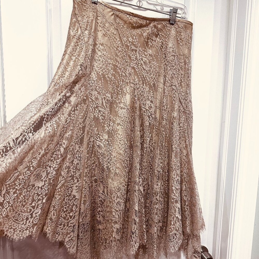 New Donna Karan New York Silk Lace Flare Midi Skirt, Size 10 (NWOT)